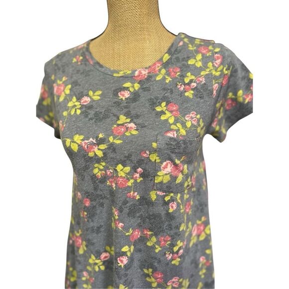 LulaRoe Unicorn Carly Swing Dress Size XXS Gray Pink Rosette Rose Floral Green - Picture 3 of 9